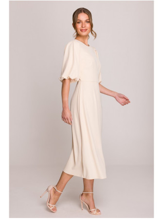 S400 Kreminės spalvos suknelė pūstomis rankovėmis - kreminė