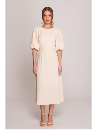 S400 Kreminės spalvos suknelė pūstomis rankovėmis - kreminė