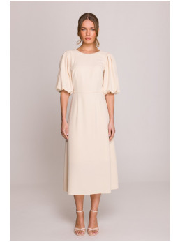 S400 Suknelė pūstomis rankovėmis - kreminė