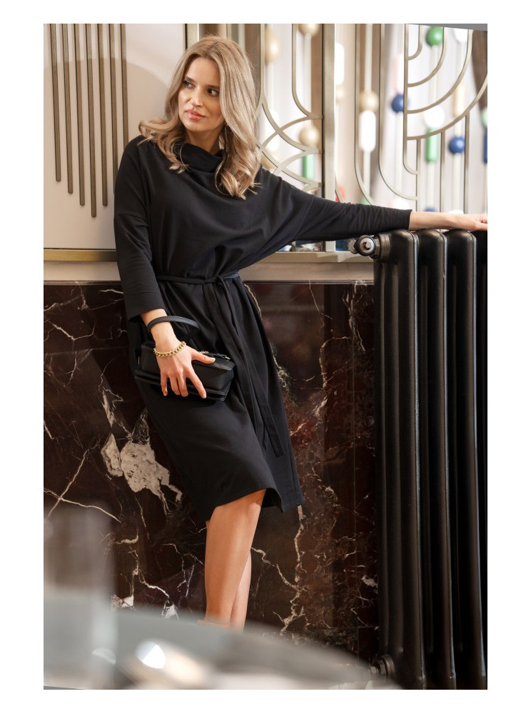 S403 Didelis megztas suknelė - juoda