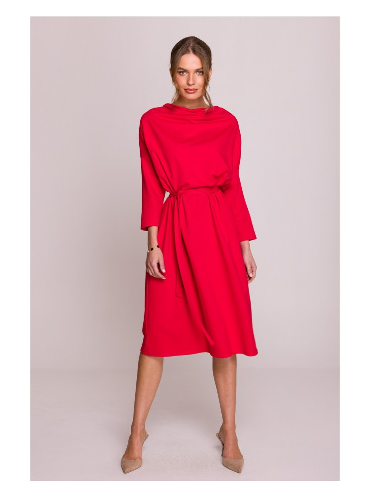 S403 Platus megztas suknelė - raudona