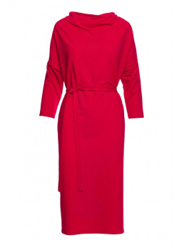 S403 Platus megztas suknelė - raudona