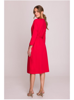 S403 Platus megztas suknelė - raudona