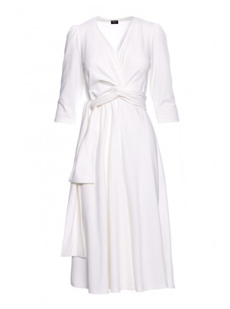 S404 Megzta suknelė platėjančiu sijonu su dirželiu - nebalinta