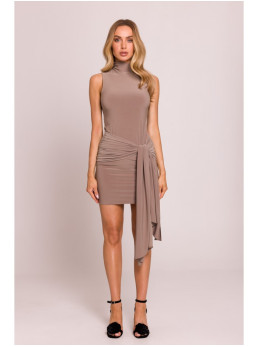 M841 Mini suknelė su raišteliais priekyje - smėlio