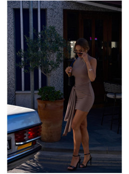 M841 Mini suknelė su raišteliais priekyje - smėlio