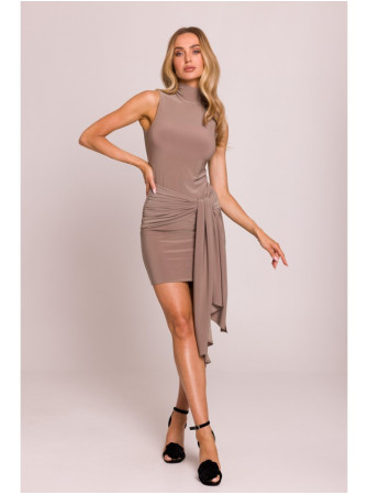 M841 Mini suknelė su raišteliais priekyje - smėlio