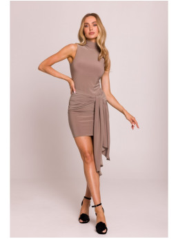 M841 Mini suknelė su raišteliais priekyje - smėlio