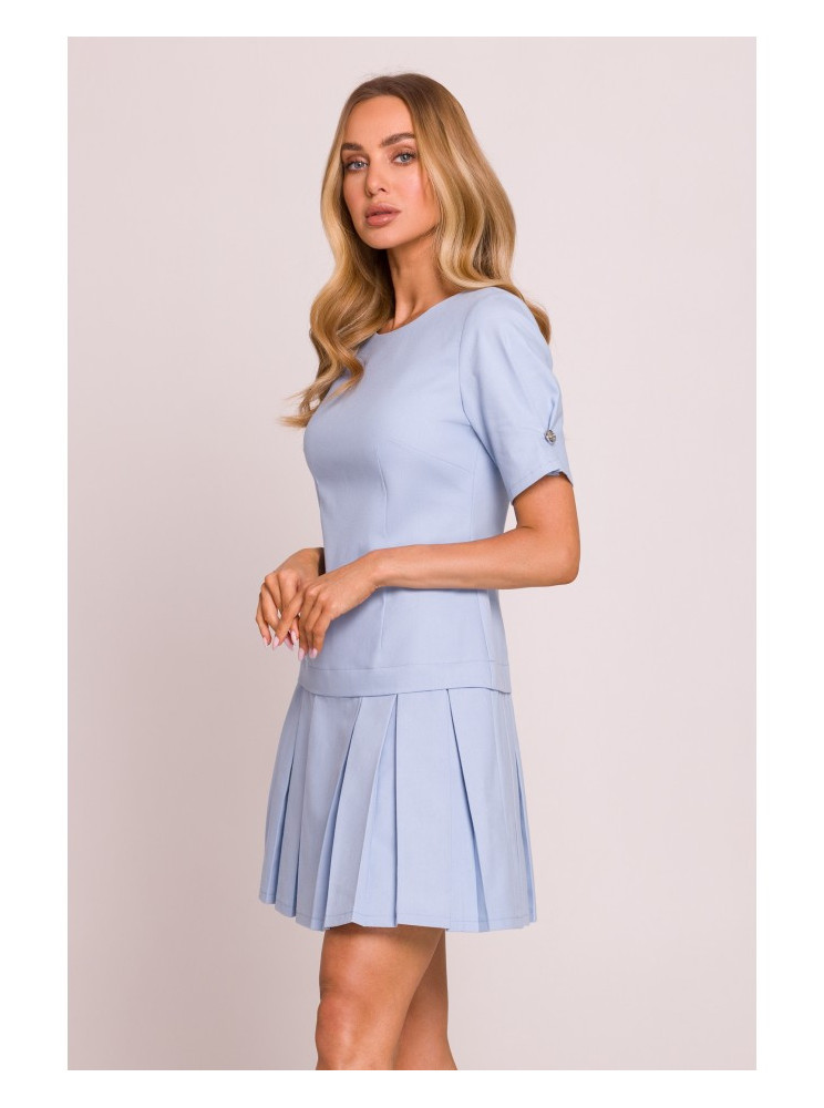 M842 Džinsinė suknelė su klostėmis - šviesiai mėlyna