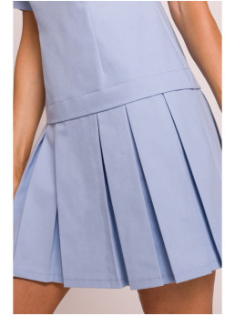 M842 Džinsinė suknelė su klostėmis - šviesiai mėlyna