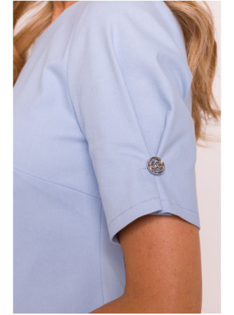 M842 Džinsinė suknelė su klostėmis - šviesiai mėlyna