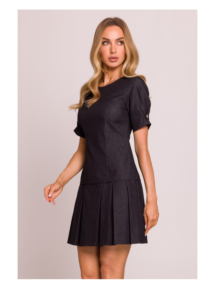 M842 Džinsinė suknelė su klostėmis - grafito