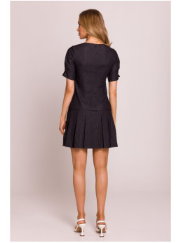 M842 Džinsinė suknelė su klostėmis - grafito