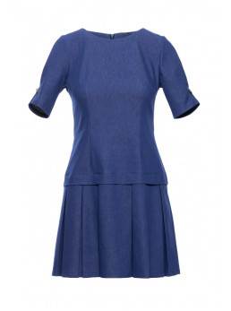 M842 Džinsinė suknelė su klostėmis - mėlyna
