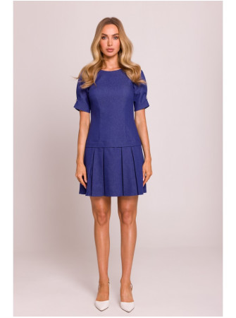 M842 Džinsinė suknelė su klostėmis - mėlyna