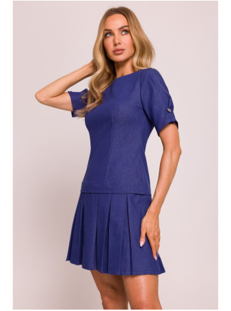 M842 Džinsinė suknelė su klostėmis - mėlyna