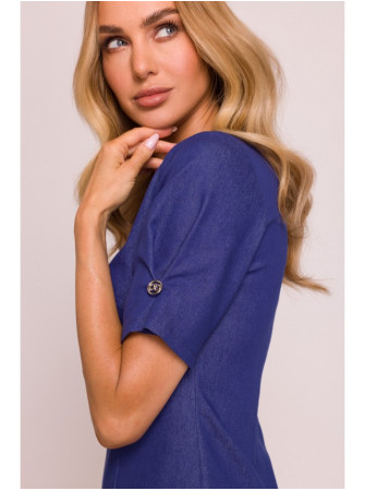 M842 Džinsinė suknelė su klostėmis - mėlyna