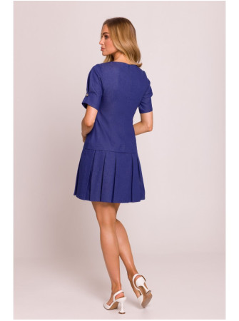 M842 Džinsinė suknelė su klostėmis - mėlyna