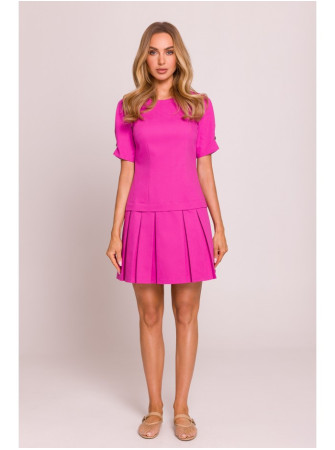 M842 Džinsinė suknelė su klostėmis - rožinė