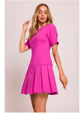 M842 Džinsinė suknelė su klostėmis - rožinė