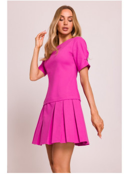 M842 Džinsinė suknelė su klostėmis - rožinė