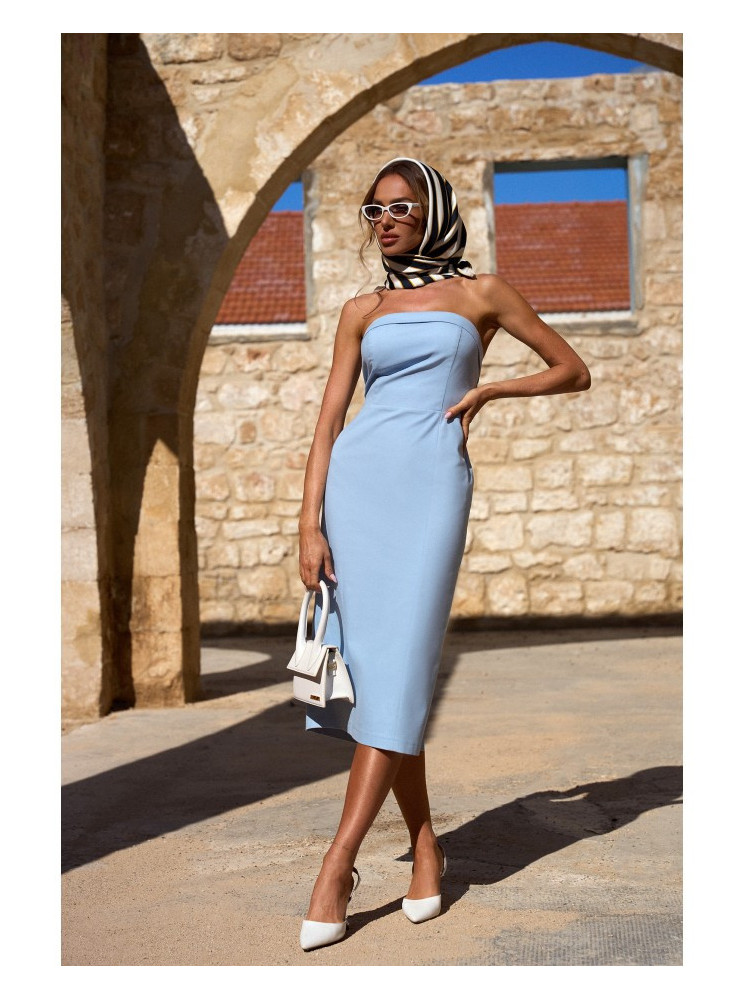 M843 Džinsinė midi suknelė - šviesiai mėlyna