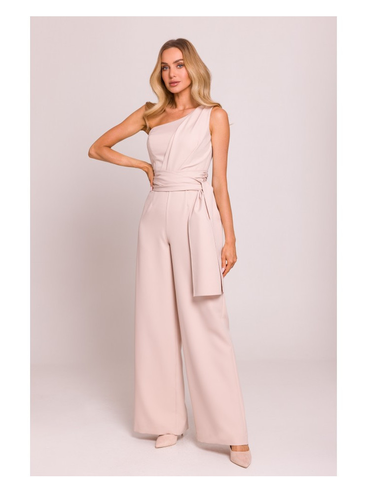 M845 Asimetriškas kombinezonas su juosmens juosta - light beige