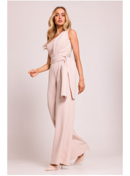 M845 Asimetriškas kombinezonas su juosmens juosta - light beige