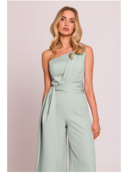 M845 Asimetriškas kombinezonas su juosmens juosta - mėtinė