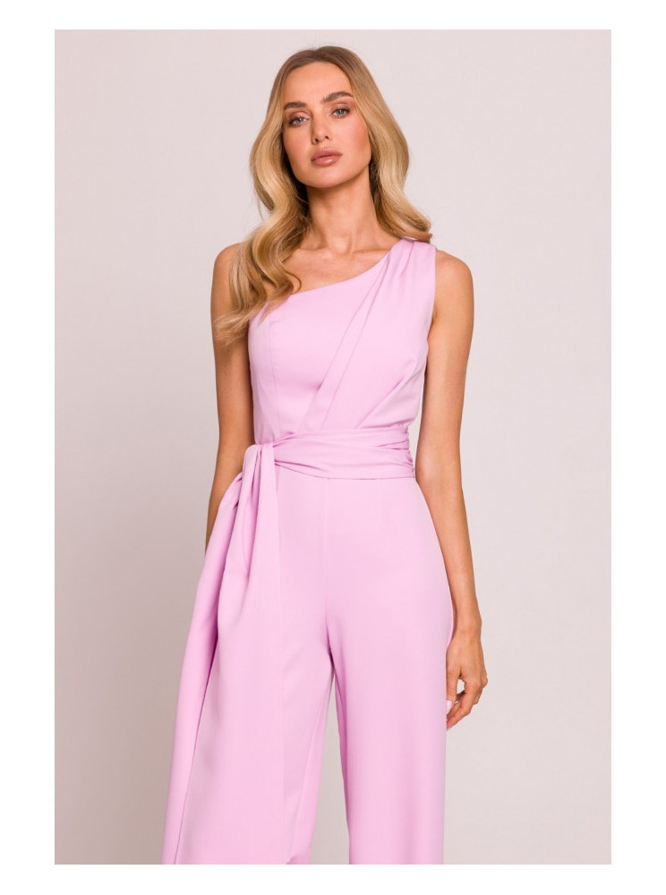 M845 Asimetriškas kombinezonas su juosmens juosta - candy pink