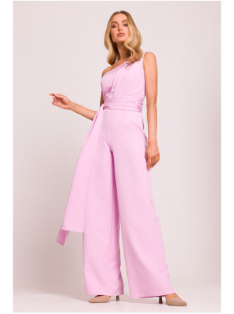 M845 Asimetriškas kombinezonas su juosmens juosta - candy pink