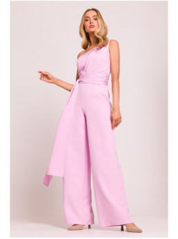 M845 Asimetriškas kombinezonas su juosmens juosta - candy pink