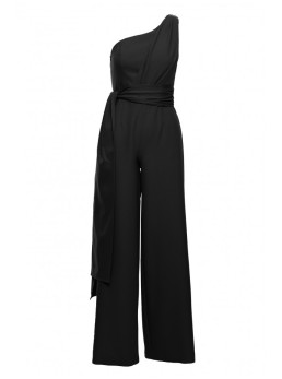 M845 Asimetriškas kombinezonas su juosmens juosta - juoda