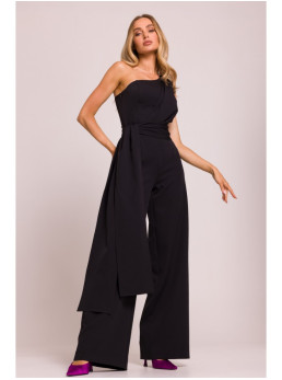 M845 Asimetriškas kombinezonas su juosmens juosta - juoda