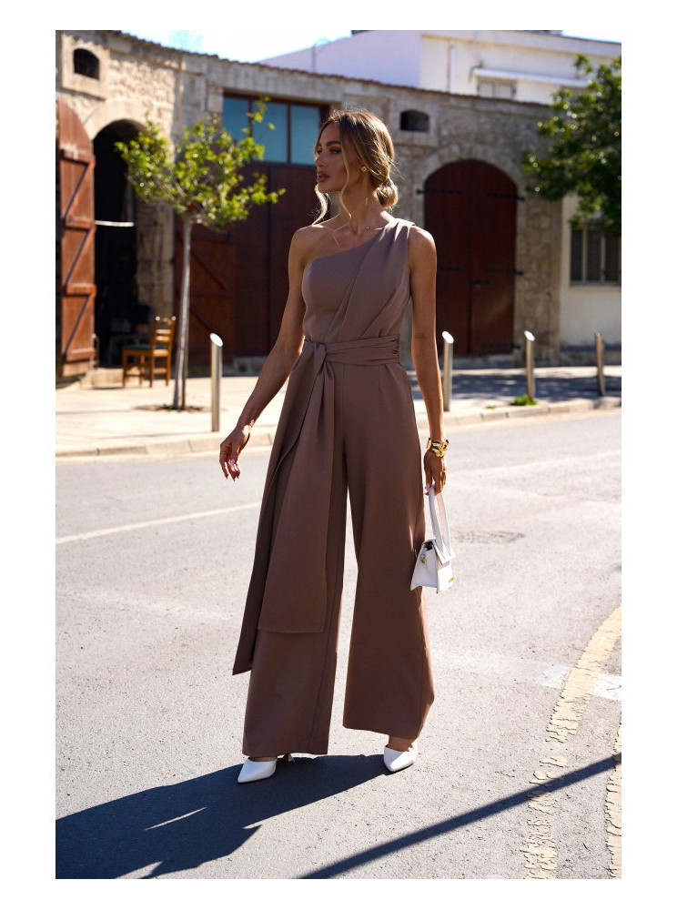 M845 Asimetriškas kombinezonas su juosmens juosta - mocca