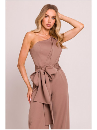 M845 Asimetriškas kombinezonas su juosmens juosta - mocca