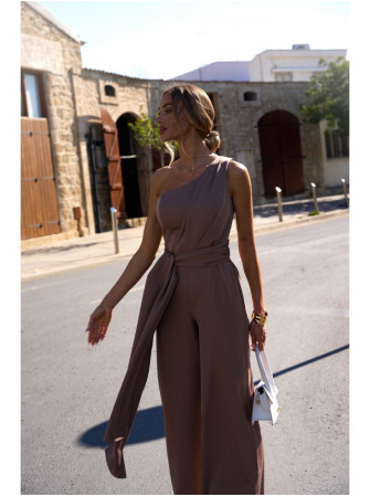 M845 Asimetriškas kombinezonas su juosmens juosta - mocca