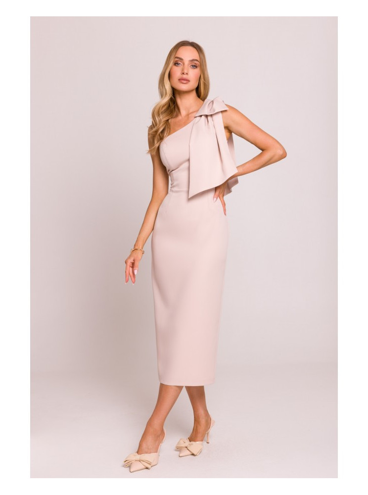 M847 Suknelė vienu petimi su kaspinu - light beige