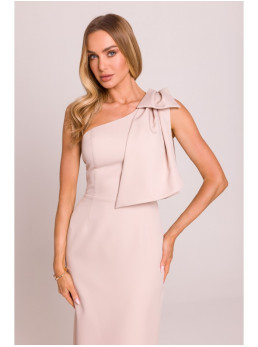 M847 Suknelė vienu petimi su kaspinu - light beige