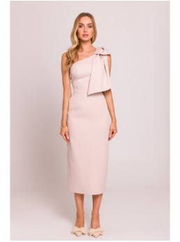 M847 Suknelė vienu petimi su kaspinu - light beige