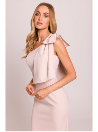 M847 Suknelė vienu petimi su kaspinu - light beige