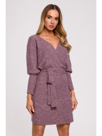 M631 Wrap sweater dress with a tie detail - heather