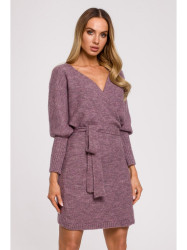 M631 Wrap sweater dress with a tie detail - heather