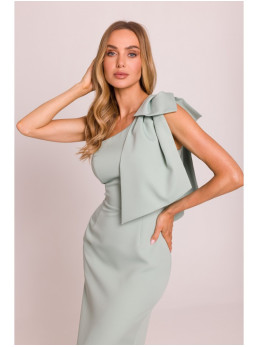 M847 Asimetriška suknelė su kaspinu - mėtinė