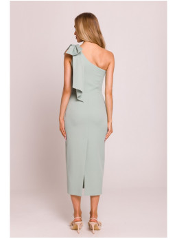 M847 Asimetriška suknelė su kaspinu - mėtinė