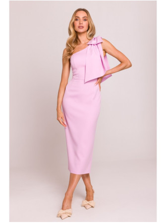 M847 Suknelė su kaspinu ant vieno peties - candy pink