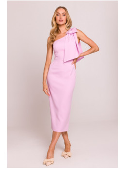 M847 Asimetriška suknelė su kaspinu ant peties - candy pink