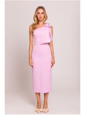 M847 Suknelė su kaspinu ant vieno peties - candy pink