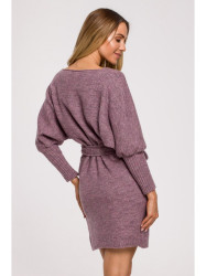 M631 Wrap sweater dress with a tie detail - heather