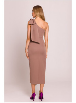 M847 Suknelė vienu petimi su kaspinu - mocca